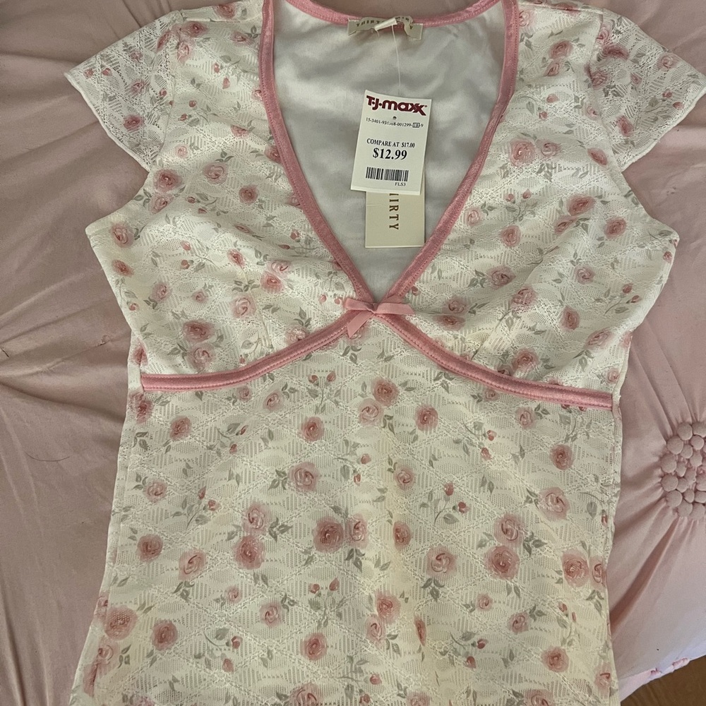 Floral Lace Top with Pink Accents